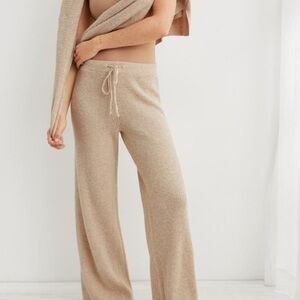 NWT Aerie Cozy Tan Knit Wide-Leg Pants